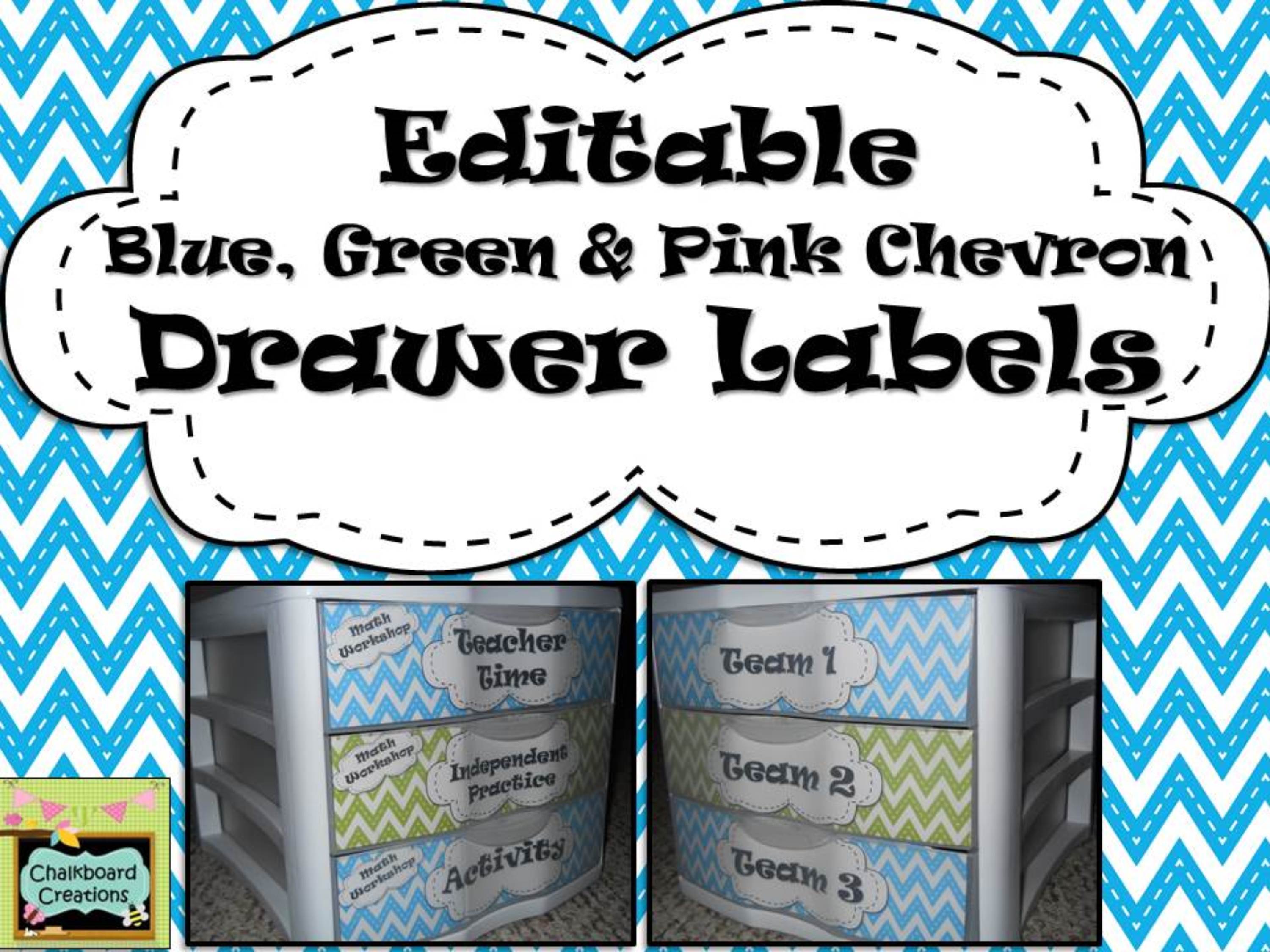 Editable Blue and Green Chevron Drawer Labels